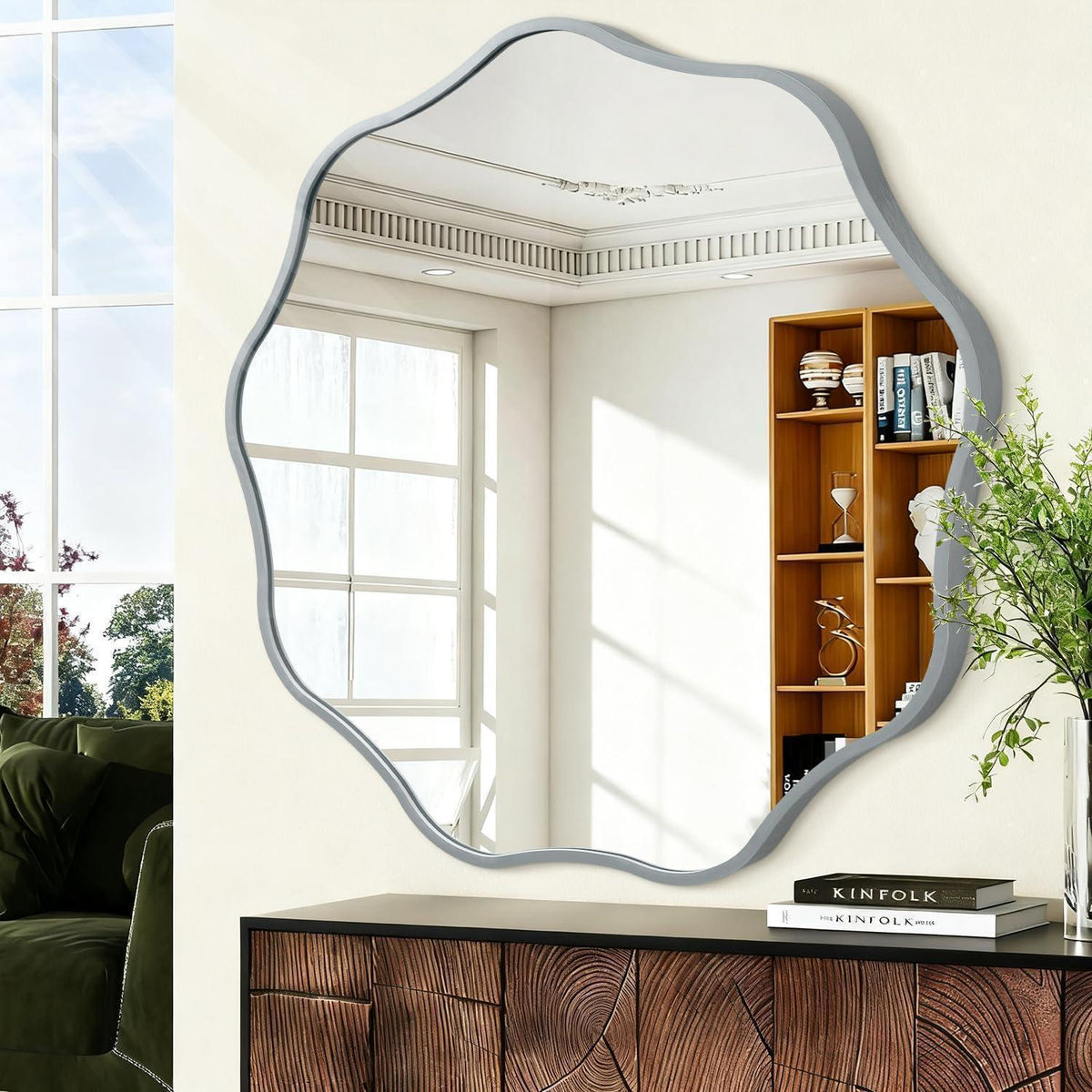 Runder gewellter Wandspiegel 60cm – Moderner Metallrahmen Spiegel