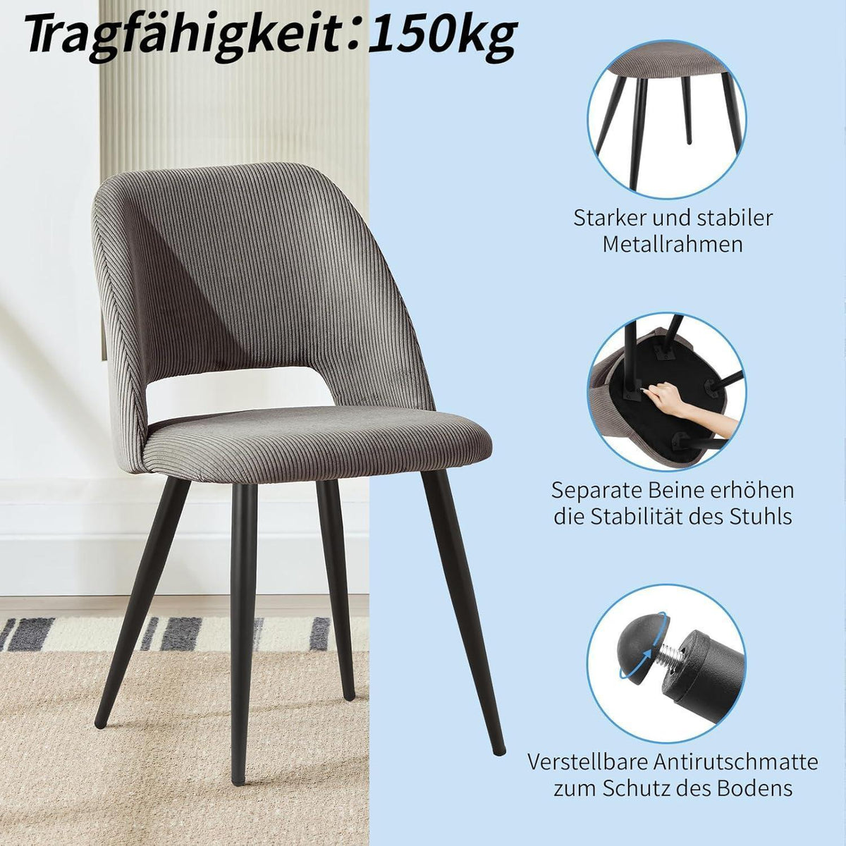 Esszimmerstühle 2er Set, Samt, Braun – Modern & Komfortabel
