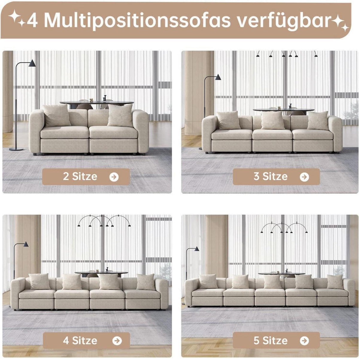 Modulares Stoffsofa 3-Sitzer – Beige, Flexibel & Komfortabel