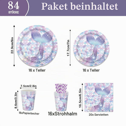 Meerjungfrau Partygeschirr Set für 16 Gäste – Teller, Becher & Servietten