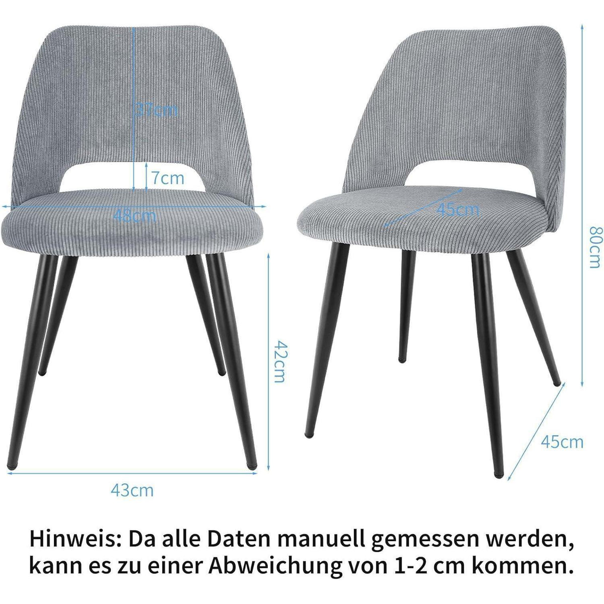 Esszimmerstühle 2er Set Grau, Samt & Metall, Modern & Komfortabel