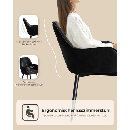 Esszimmerstuhl Set 4er – Bequemer Samt Sessel mit Armlehne Schwarz