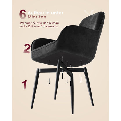 Esszimmerstuhl Set 4er – Bequemer Samt Sessel mit Armlehne Schwarz