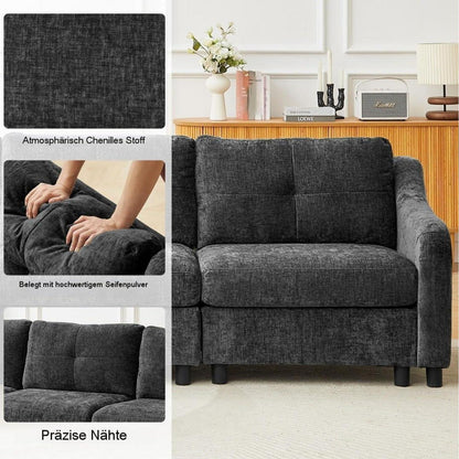 JIEXI Ecksofa mit Schlaffunktion – Grau, 4 Sitze + Hocker