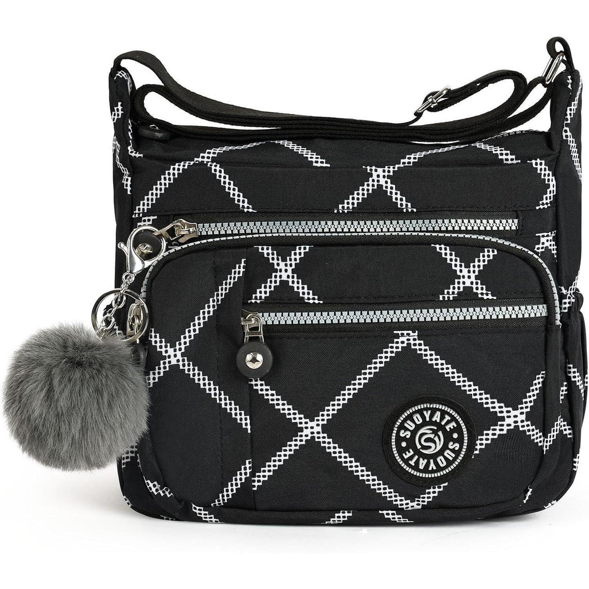 Nylon Umhängetasche Damen mit vielen Taschen, kariert