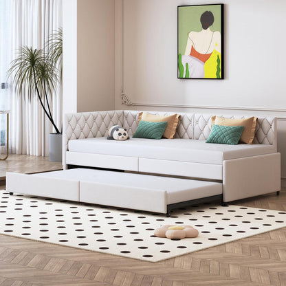 Ausziehbares Schlafsofa Beige Samt 90x200 cm – 3-in-1 Funktionsbett