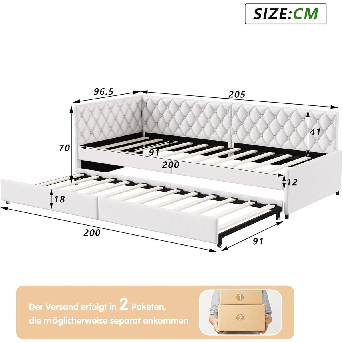 Ausziehbares Schlafsofa Beige Samt 90x200 cm – 3-in-1 Funktionsbett