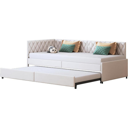 Ausziehbares Schlafsofa Beige Samt 90x200 cm – 3-in-1 Funktionsbett