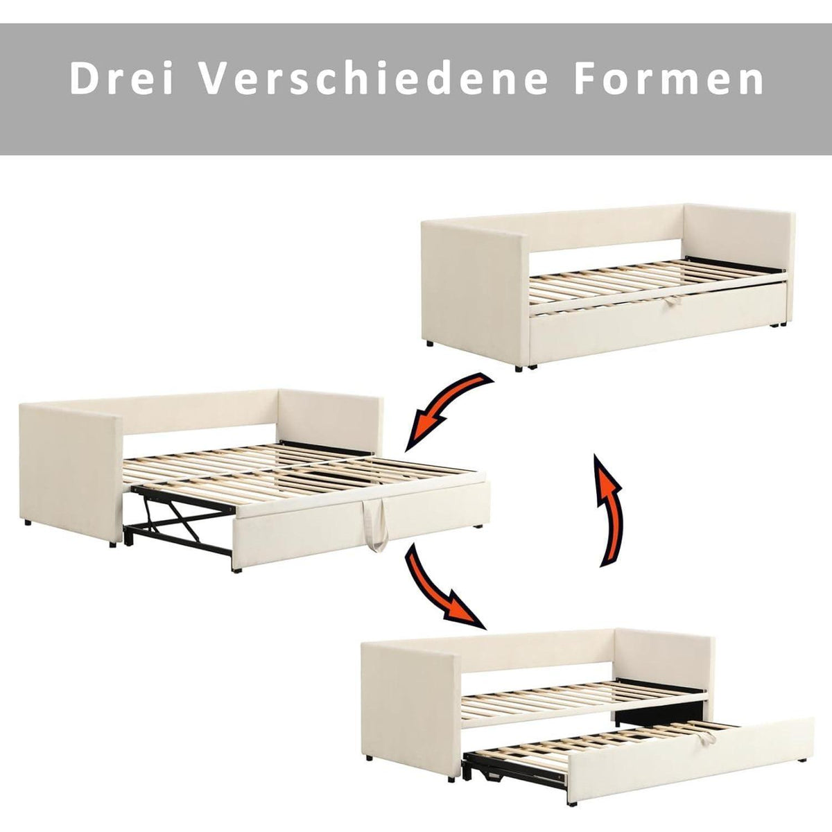 Ausziehbett 90x200/180x200 cm – Samt Schlafsofa mit Lattenrost
