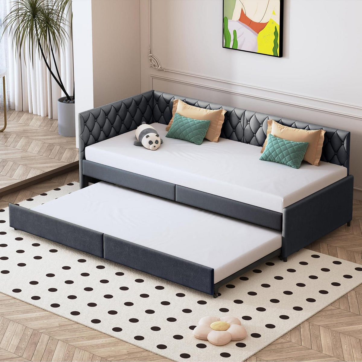 Ausziehbares Schlafsofa 90/180x200cm – Grau Samt