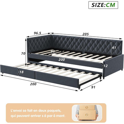 Ausziehbares Schlafsofa 90/180x200cm – Grau Samt