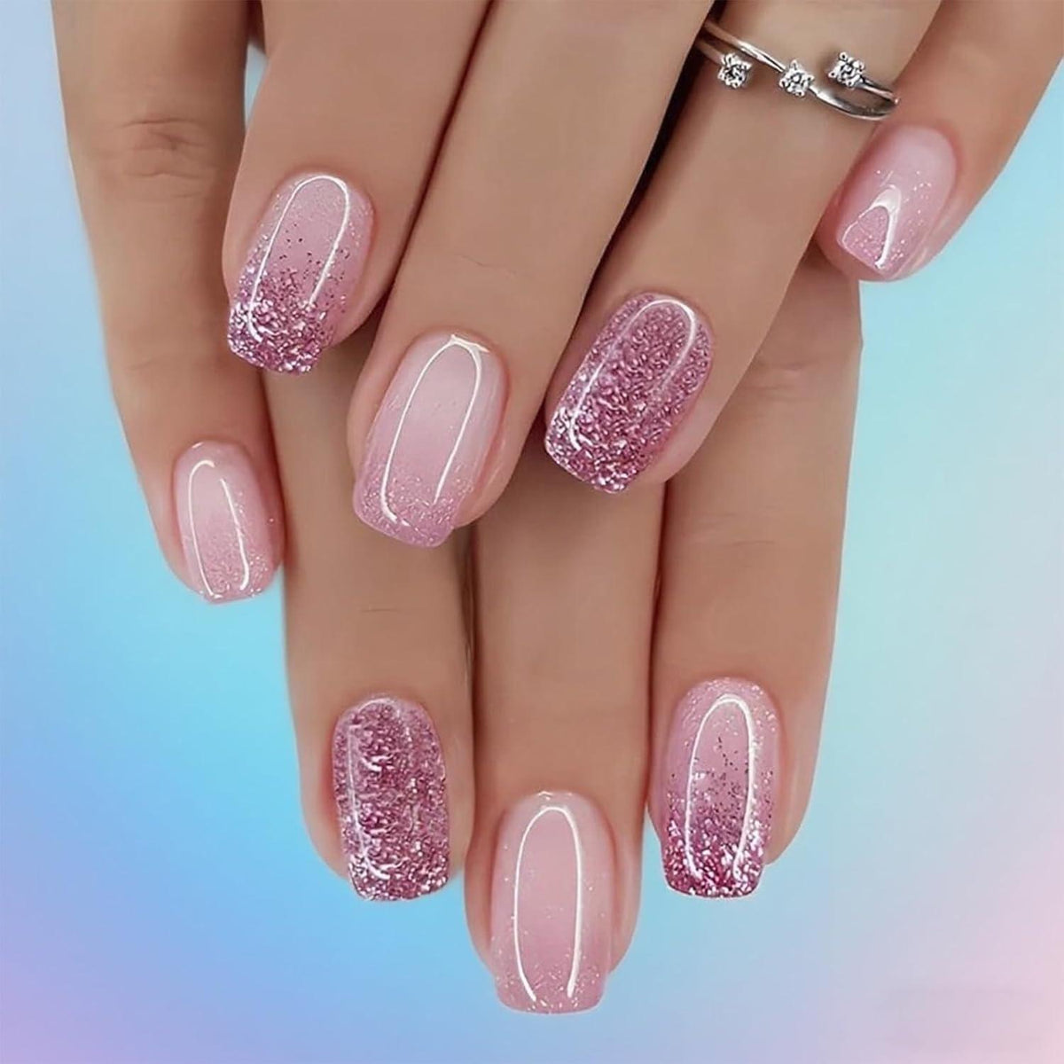 Kurze Press On Nails – 24 Stück French Design Kunstnägel