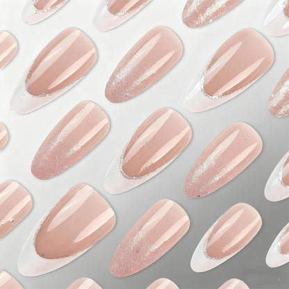 Kurze French Tip Press On Nails – 24 Stück, Design Nagelspitzen