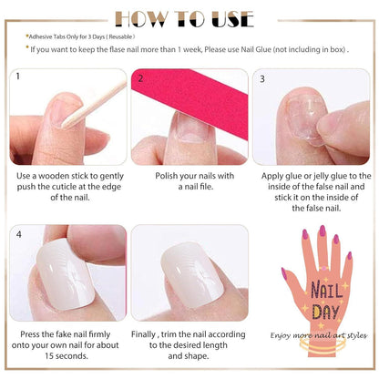 Kurze French Tip Press On Nails – 24 Stück, Design Nagelspitzen