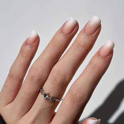 Press On Nägel French Tip Rosa Gradient Kurz Square