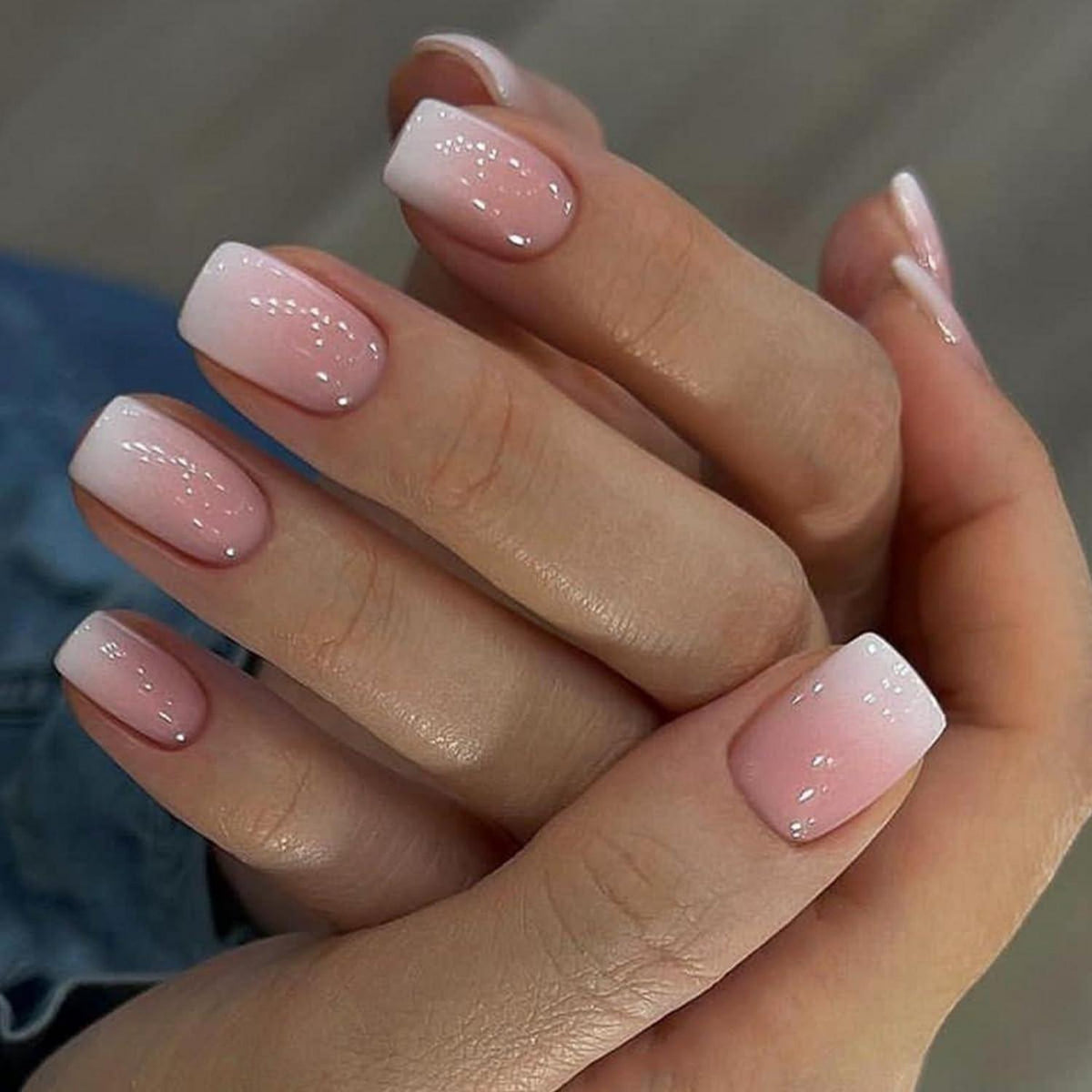 Press On Nägel French Tip Rosa Gradient Kurz Square