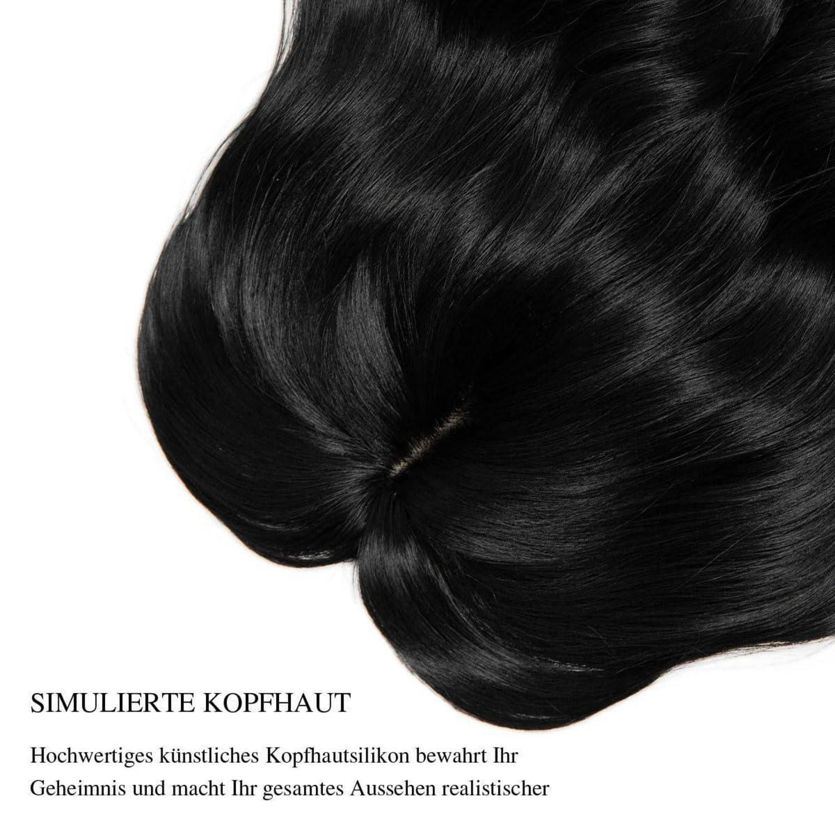 Haartopper mit Pony – 35cm Synthetik Haarteil Schwarz