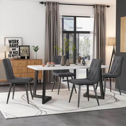 Essgruppe Esstisch mit 4 Samtstühlen – Weiß & Grau