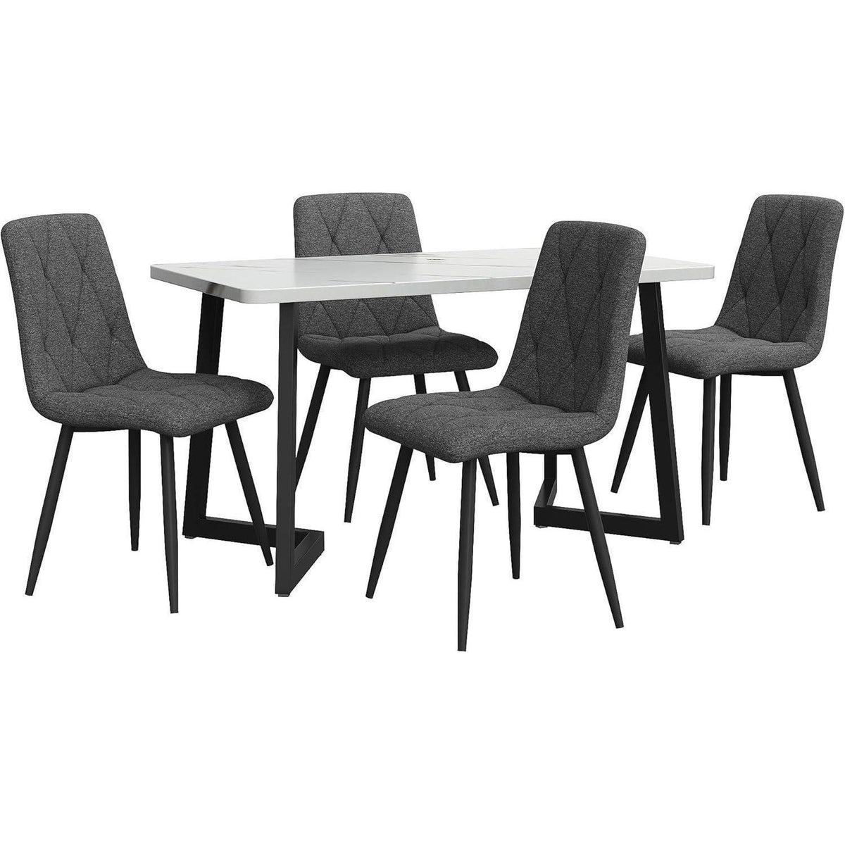 Essgruppe Esstisch mit 4 Samtstühlen – Weiß & Grau