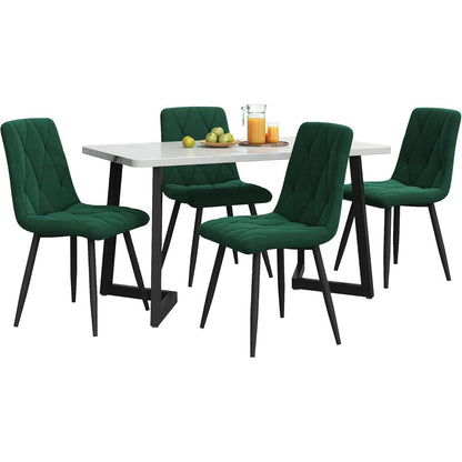 Essgruppe Esstisch mit 4 Samtstühlen Weiß & Grün