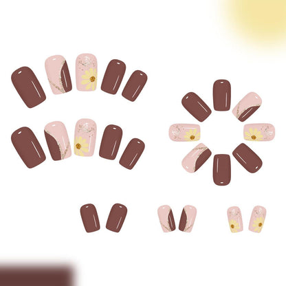 Press On Nails Herbstblumen – Braune Quadratische Nägel Zum Aufkleben