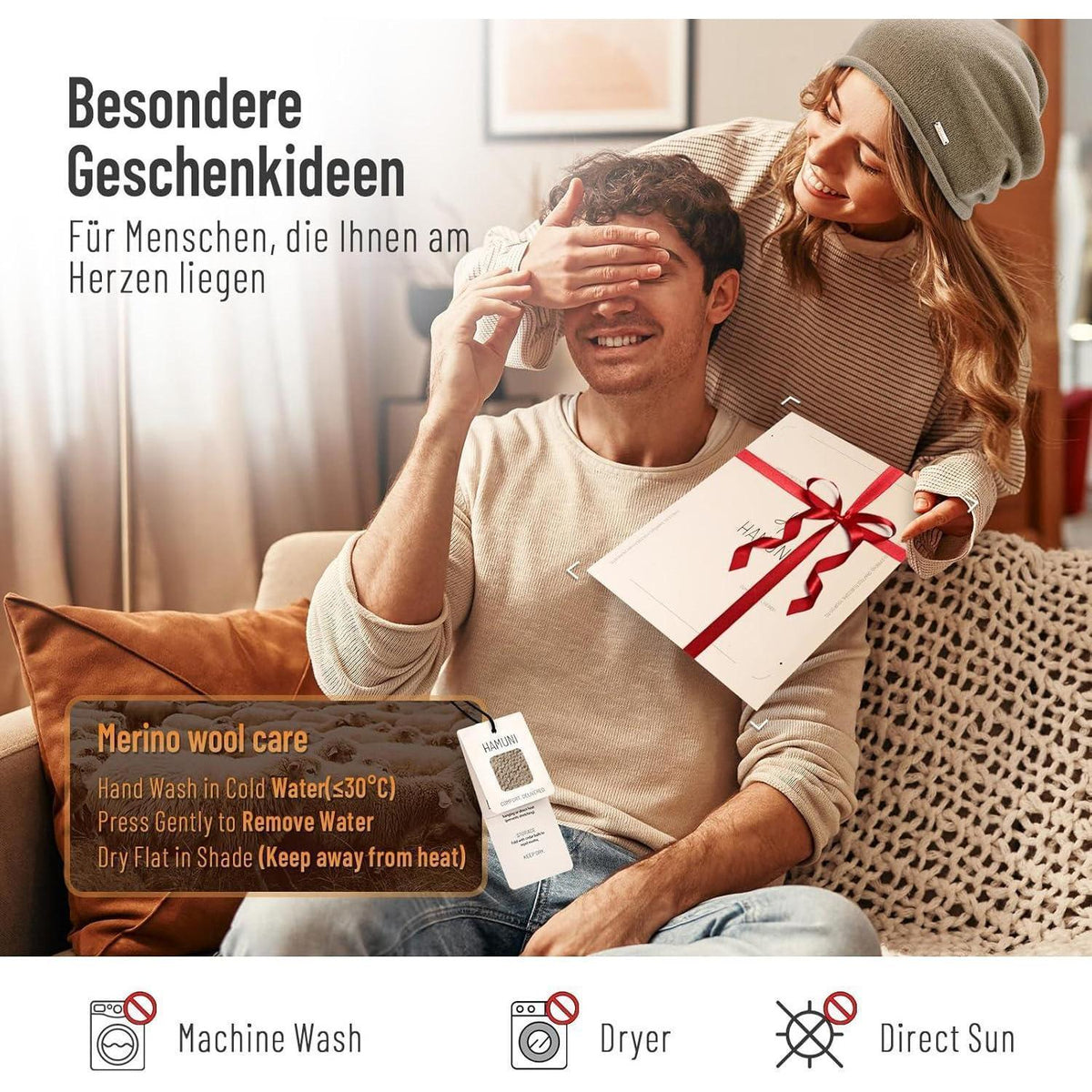 Australische Wollmütze Damen Herren - Beanie Braun, Atmungsaktiv & Warm