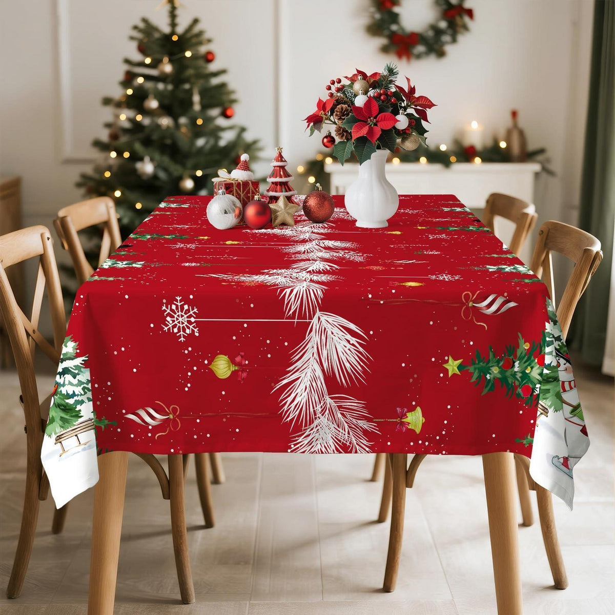 Weihnachtliche Schneemann Tischdecke Rechteckig 140x180 cm