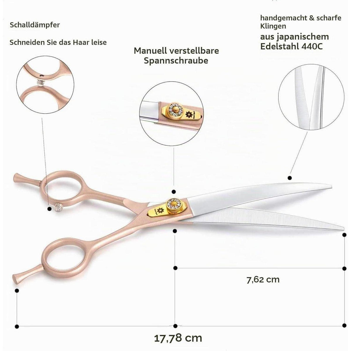 Hundeschere Set 7" - Gerade, Gebogen & Ausdünnen 440C Edelstahl
