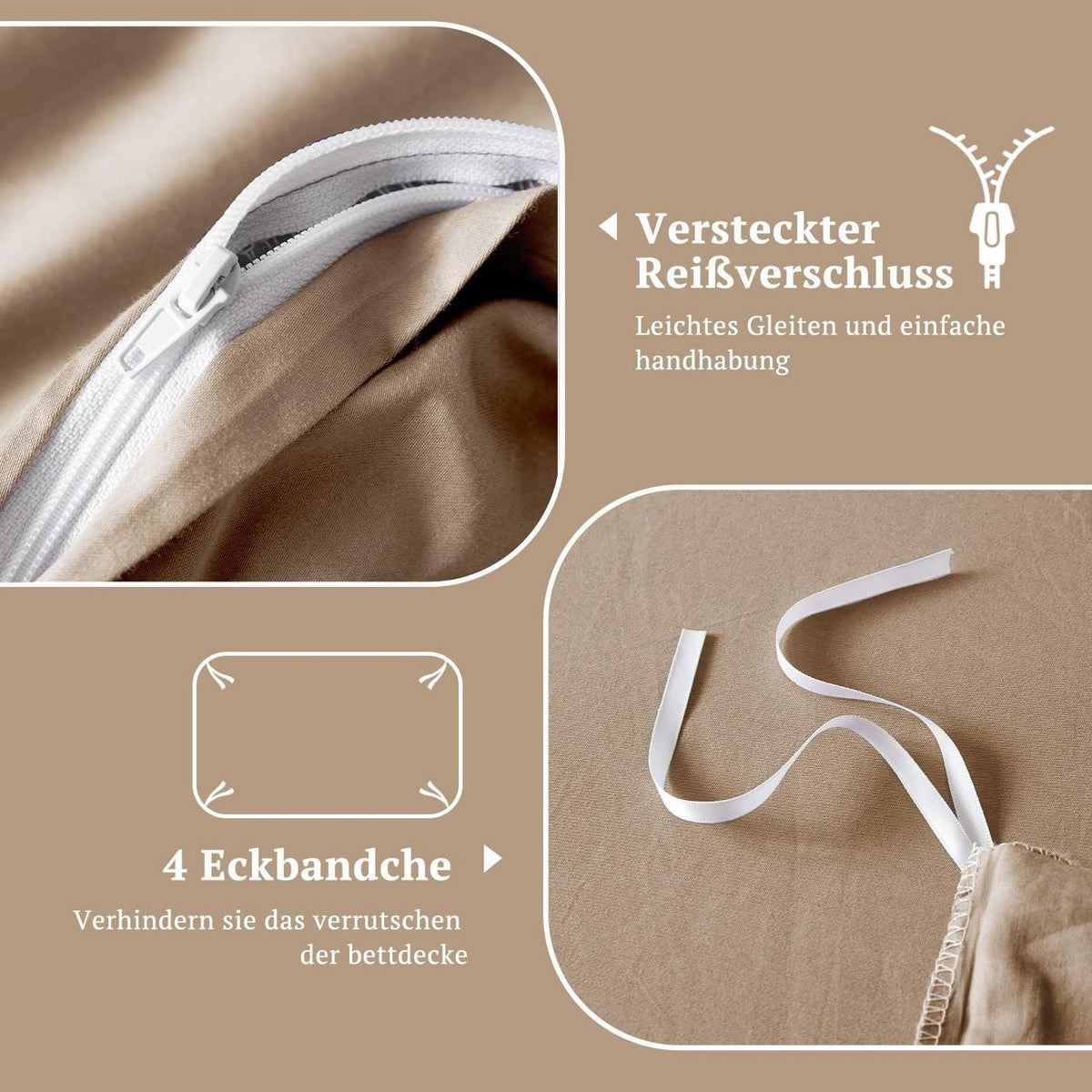 Satin Bettwäsche Set 220x240 Baumwolle Hellgoldbraun