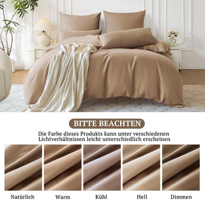 Satin Bettwäsche Set 220x240 Baumwolle Hellgoldbraun