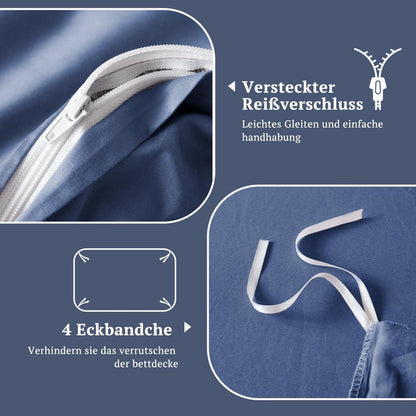 Satin Bettwäsche Set 220x240 Dunkelblau – Kühlend