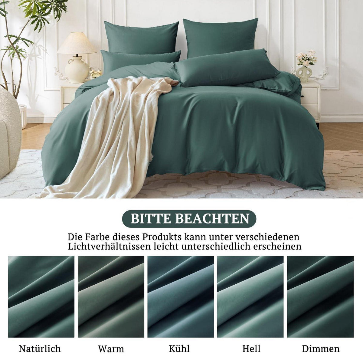 Satin Bettwäsche Set 135x200 Dunkelgrün 4tlg. Baumwolle