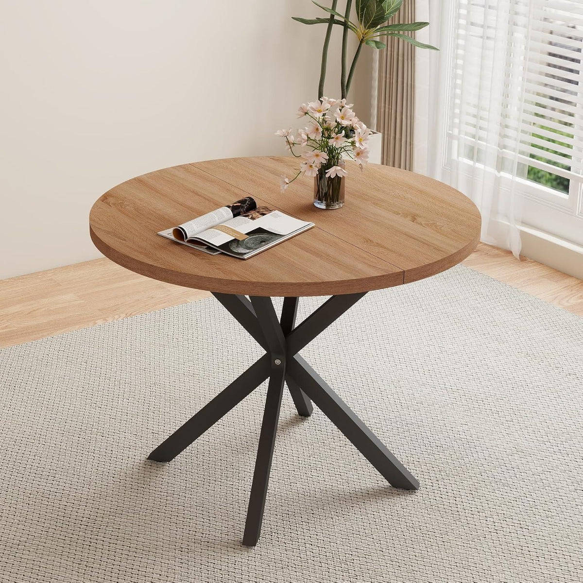 Runder Esstisch Set mit 4 Cord-Stühlen – Modernes Esszimmer Set