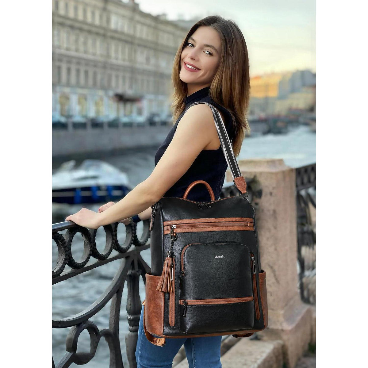 Rucksack Damen Laptopfach 15,6 Zoll Wasserdicht Business in Lederoptik