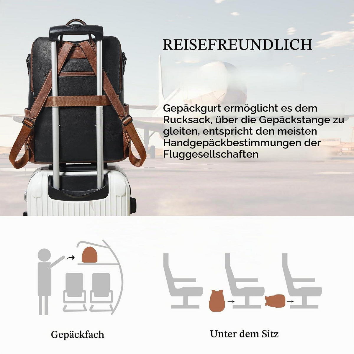 Rucksack Damen Laptopfach 15,6 Zoll Wasserdicht Business in Lederoptik