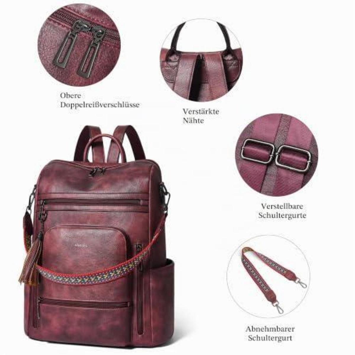 Rucksack Damen Laptopfach 15,6 Zoll Wasserdicht Business in Lederoptik