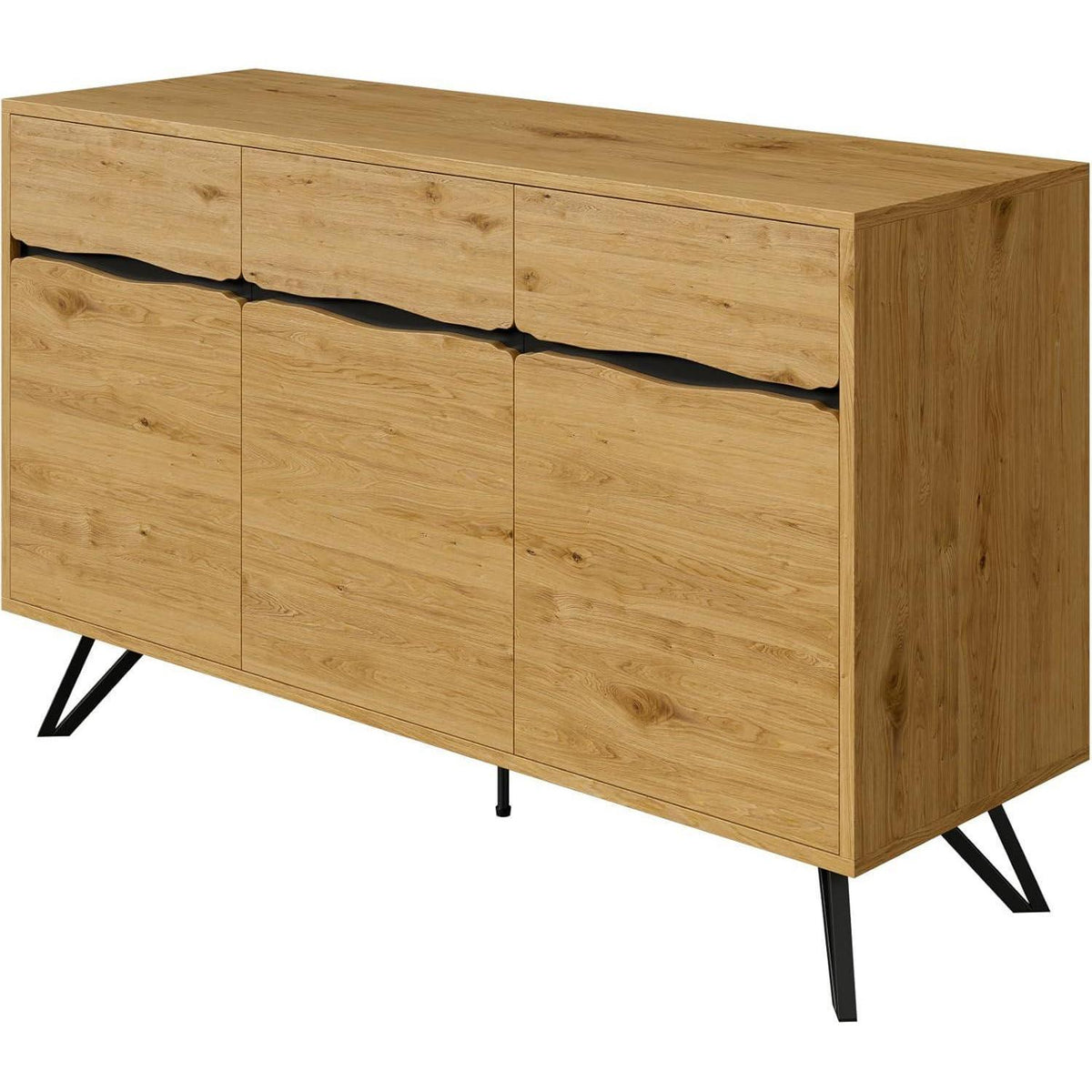 3-Türige Kommode Holzoptik mit Metallfüßen – Schmaler Flur- oder Wohnzimmerschrank