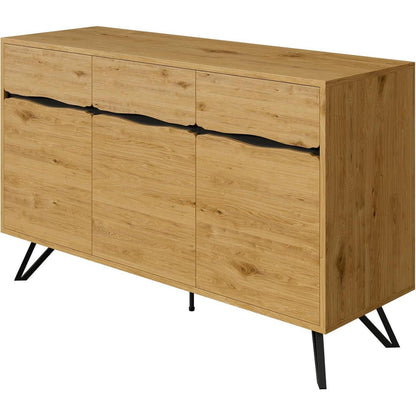 3-Türige Kommode Holzoptik mit Metallfüßen – Schmaler Flur- oder Wohnzimmerschrank