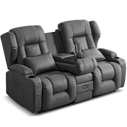2er Relaxsessel mit Liegefunktion & Konsole – Grau