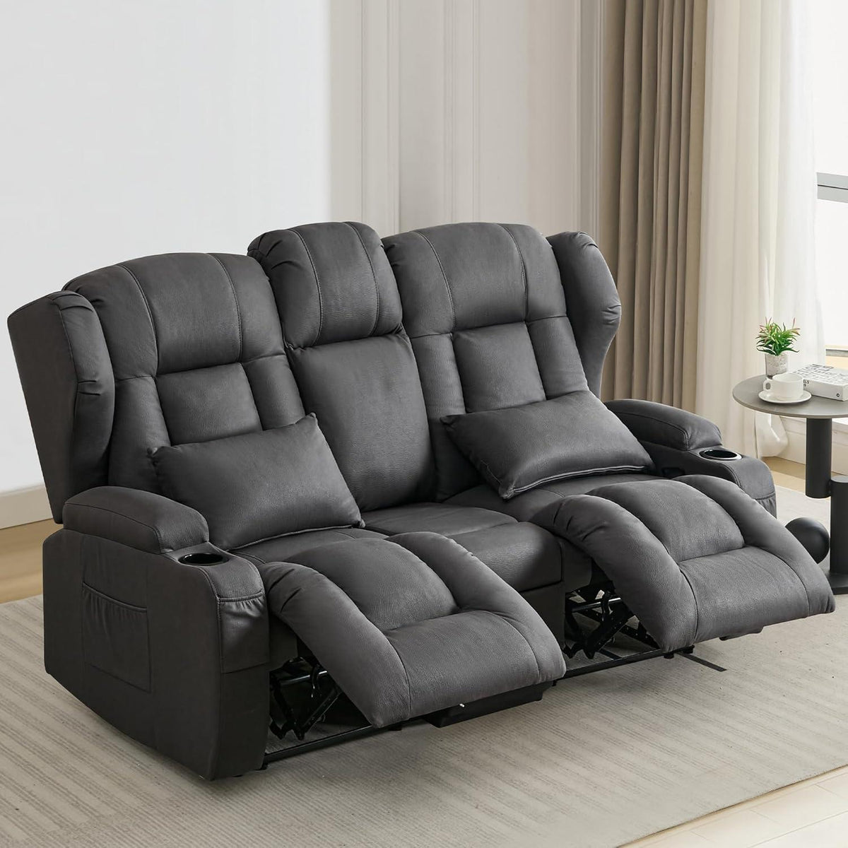 2er Relaxsessel mit Liegefunktion & Konsole – Grau