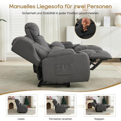 2er Relaxsessel mit Liegefunktion & Konsole – Grau