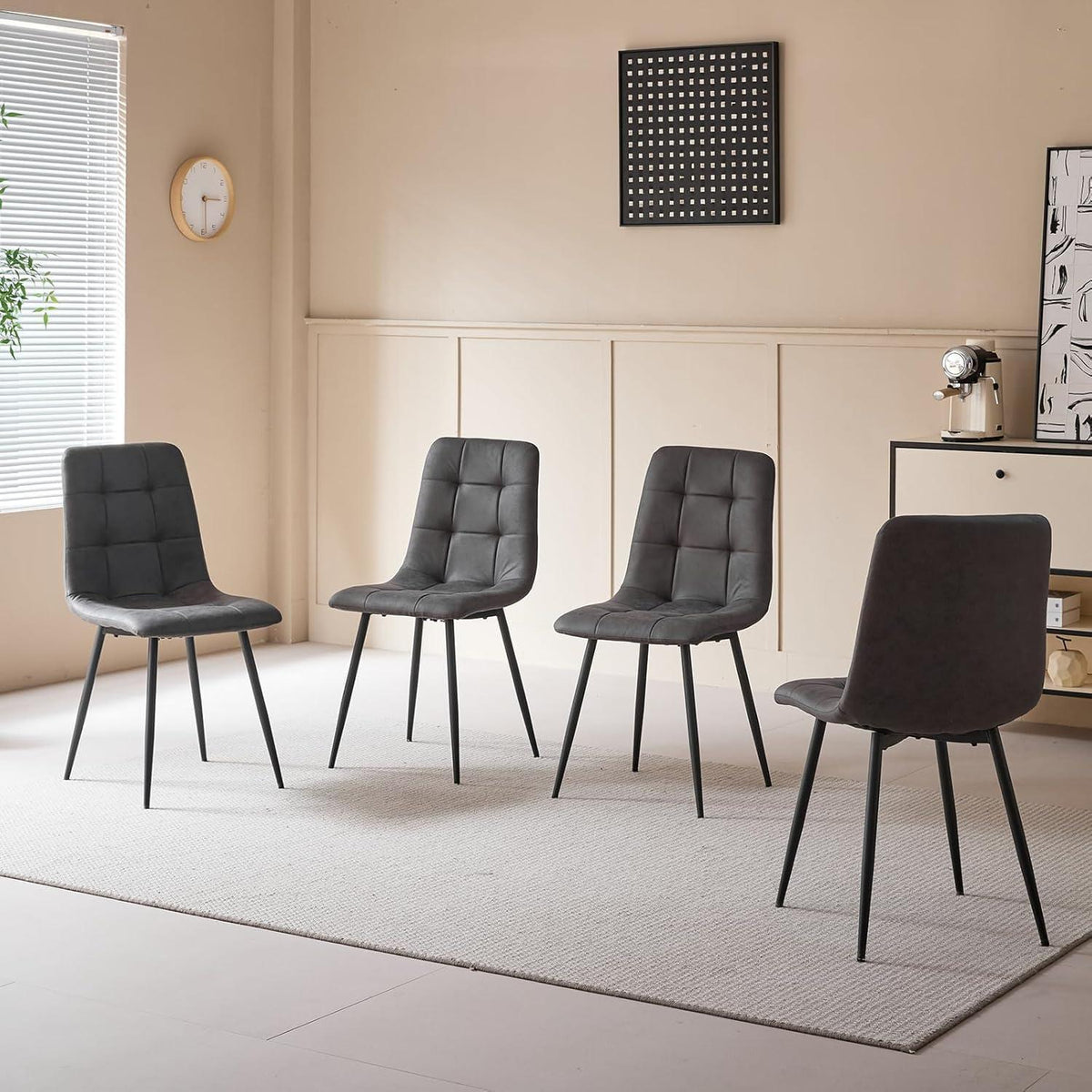 Graues Esszimmerstuhl-Set (8er-Set) – Bequemer Stuhl in Lederoptik