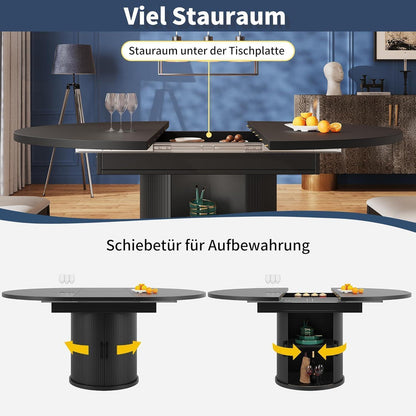 Ausziehbarer Esstisch Oval Schwarz mit Stauraum & Verstellfüßen
