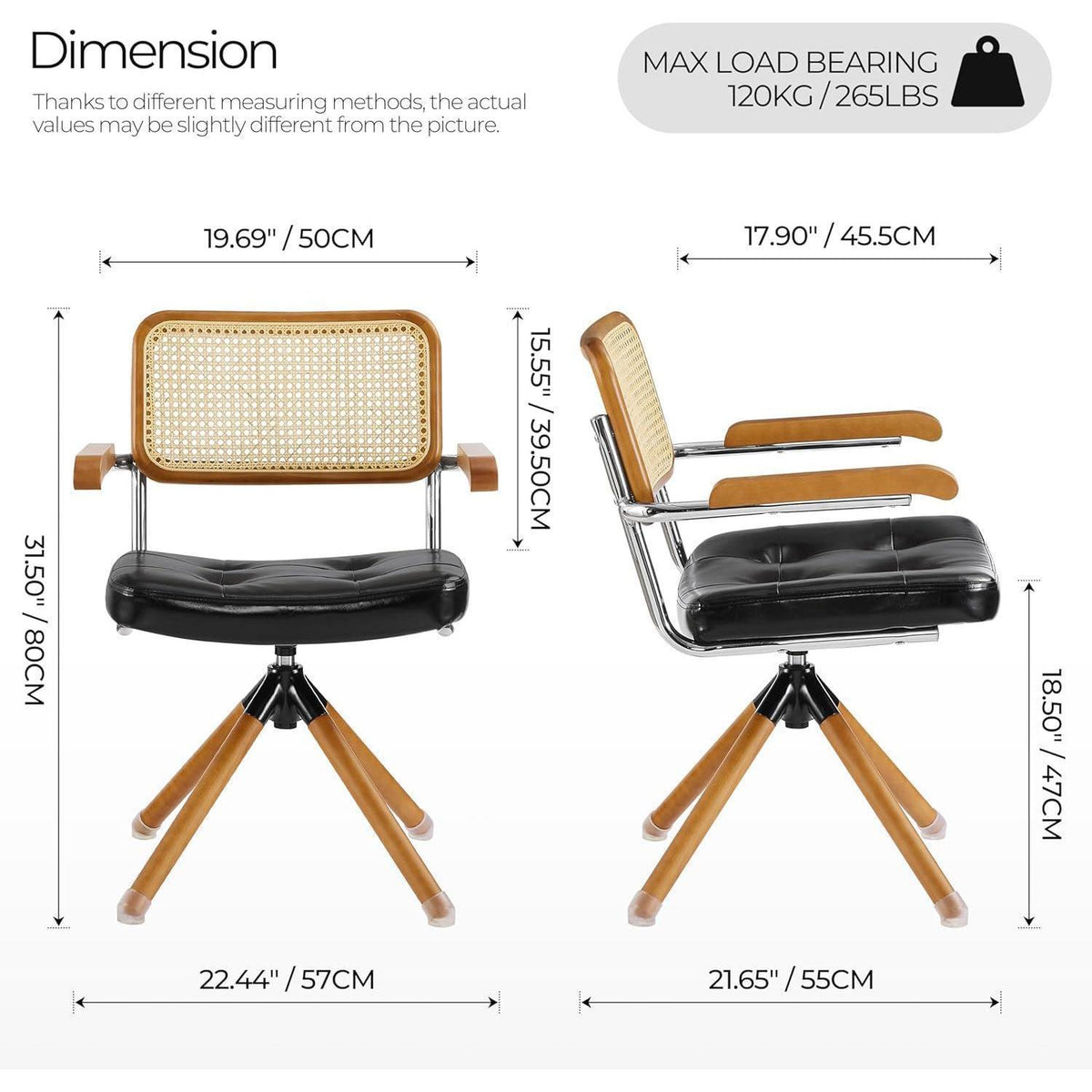 Schwarzer Rattan Schreibstuhl – Mid Century Drehstuhl