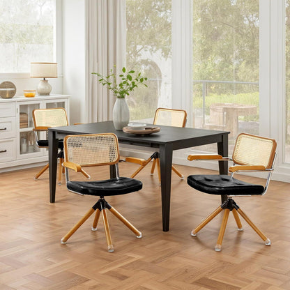 Schwarzer Rattan Schreibstuhl – Mid Century Drehstuhl