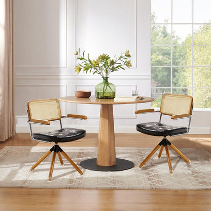Schwarzer Rattan Schreibstuhl – Mid Century Drehstuhl