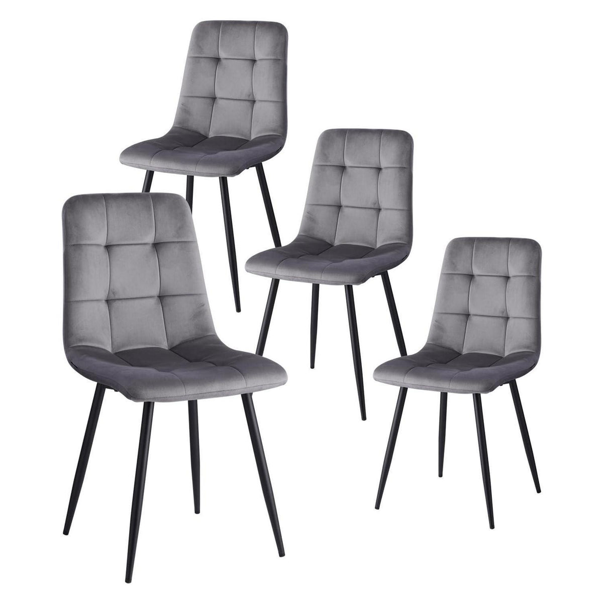 Moderner Esszimmerstuhl Set Grau – Bequemer Samtstuhl mit Metallbeinen