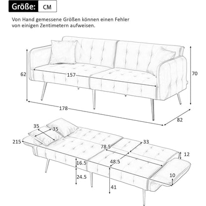 2-Sitzer Schlafsofa mit verstellbarer Rückenlehne (Gelb)
