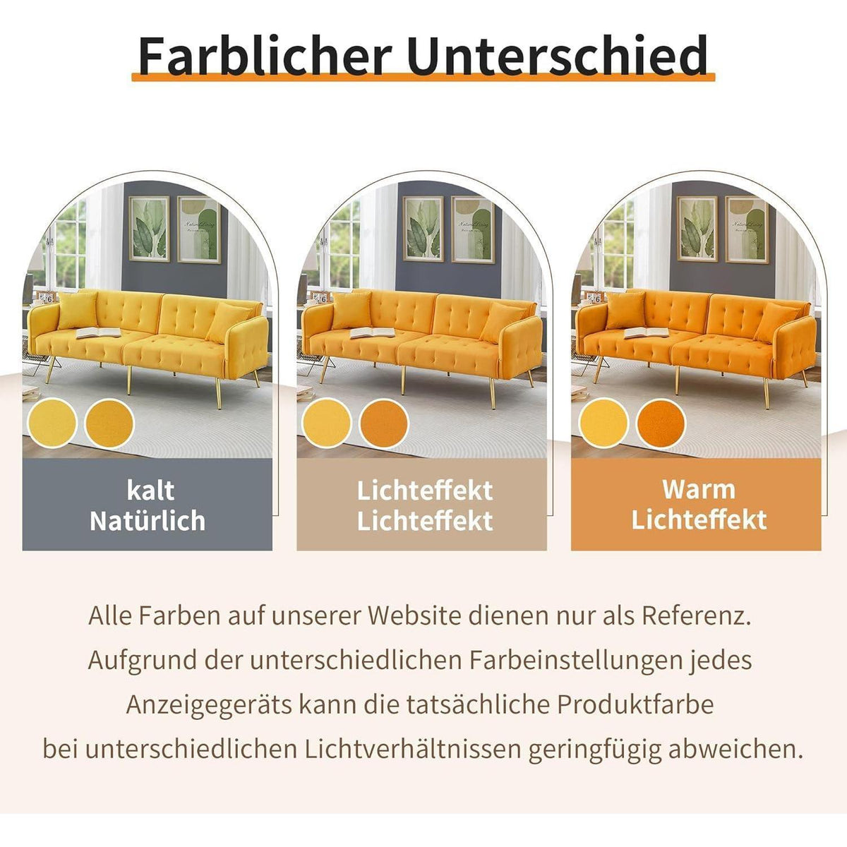 2-Sitzer Schlafsofa mit verstellbarer Rückenlehne (Gelb)