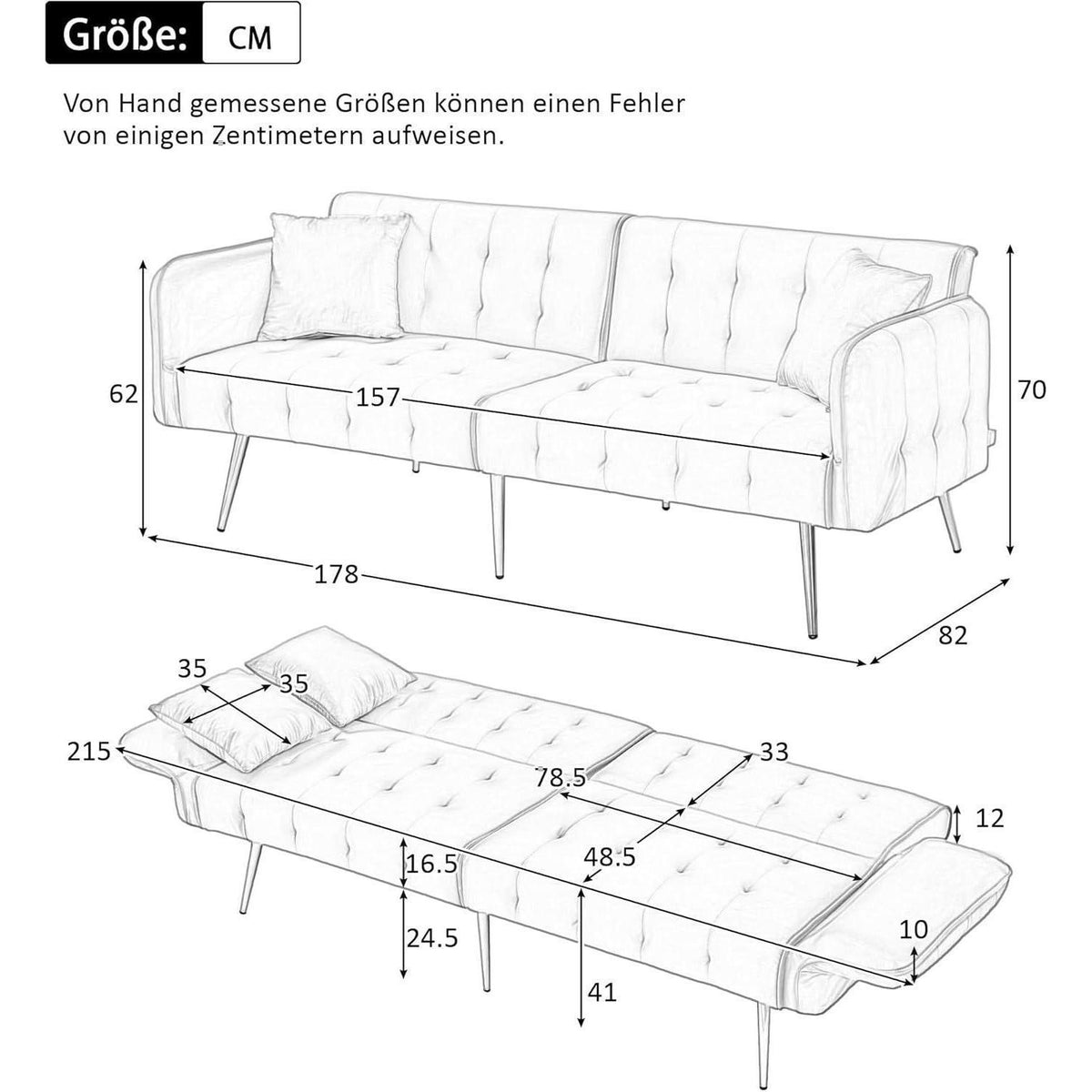 2-Sitzer Schlafsofa mit verstellbarer Rückenlehne (Grau)